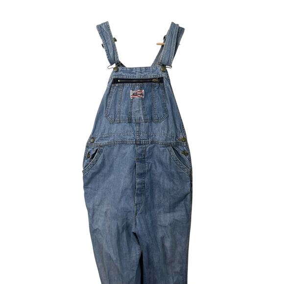 VTG Y2K Liberty Dungaree Bib Overalls Light Wash Distressed Farm Chore Size 33 L - Picture 6 of 14